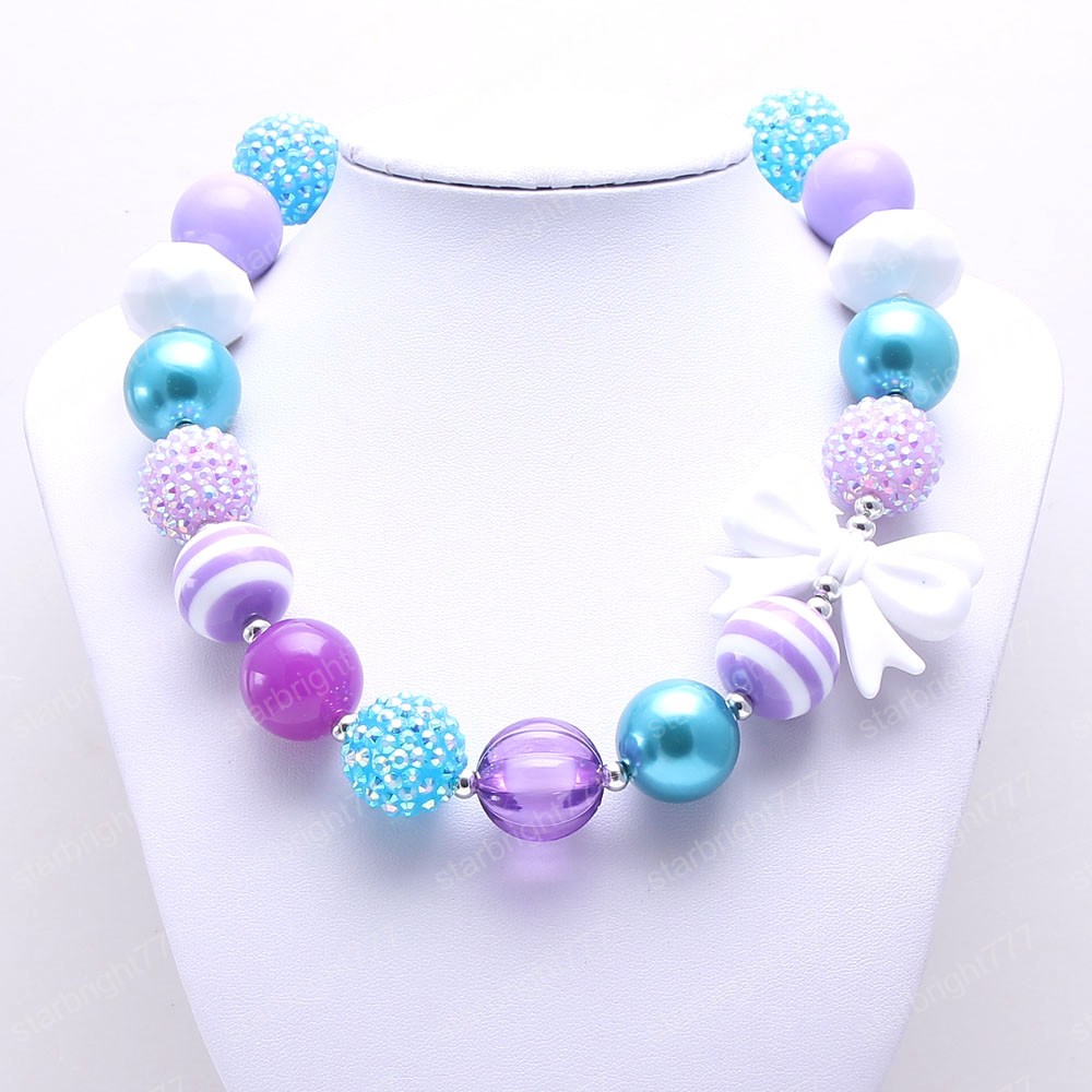 Girls Baby Chunky Necklace Fashion Kids Children Cute Bubblegom Bow Beads Chunky Necklace Toddle Party Jewelry