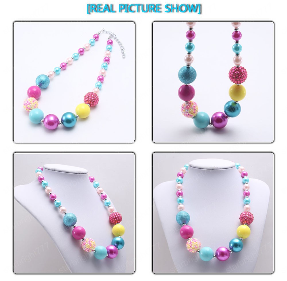 Fashion Spring Colorful Kids Girls Chunky Beads Necklace Baby Girls Bubblegum Beads Necklace Charm Chunky Jewelry Gift