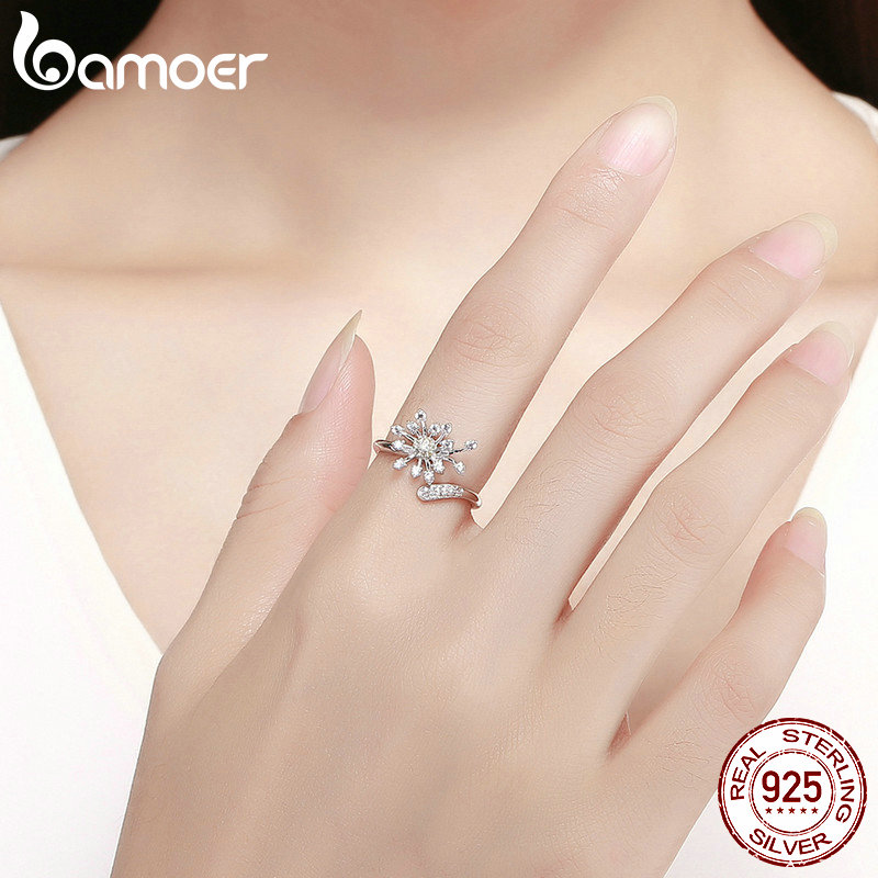 Wholesale-Silver Blooming Dandelion Love Crystal Adjustable Finger Rings for Women Wedding Engagement Jewelry Gift