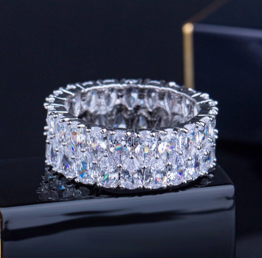 Hot Sell New 2019 Luxury Jewelry 925 Sterling Silver Drop Water White Topaz CZ Diamond Gemstones Women Wedding Band Ring for Lovers' Gift