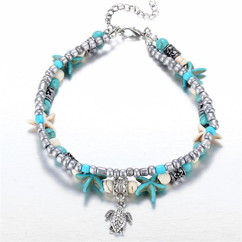 Bohemian anklet bracelets seashells beaded chain for women and girls Conch Beach Turtle Pendant Anklet