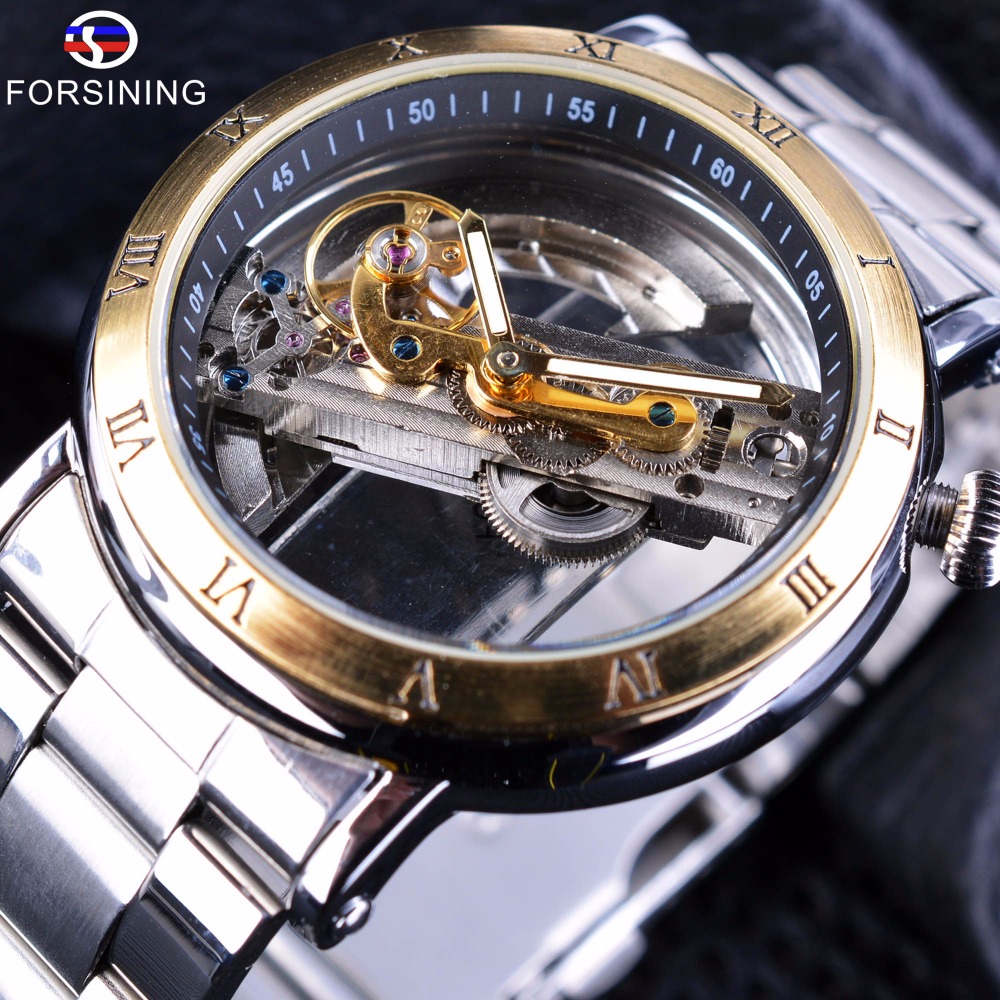 Forsining Minimalist Design Transparent Case Wristwatches Roman Number Mens Brand Luxury Automatic Skeleton Steampunk Watches SLZe13, Gold
Forsining Minimalist Design Transparent Case Wristwatches Roman Number Mens Brand Luxury Automatic Skeleton Steampunk Watches SLZe13, Gold