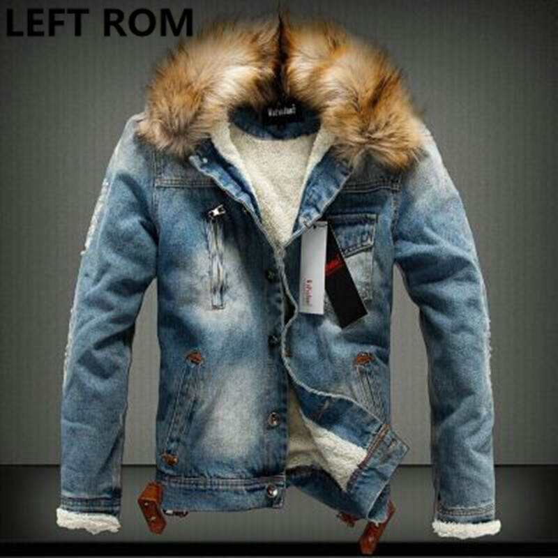 LEFT ROM Fashion male Winter added heat to keep warm Heavy hair collar Denim jacket/men slim Fit pure color Casual cowboy coat, Black
LEFT ROM Fashion male Winter added heat to keep warm Heavy hair collar Denim jacket/men slim Fit pure color Casual cowboy coat, Black