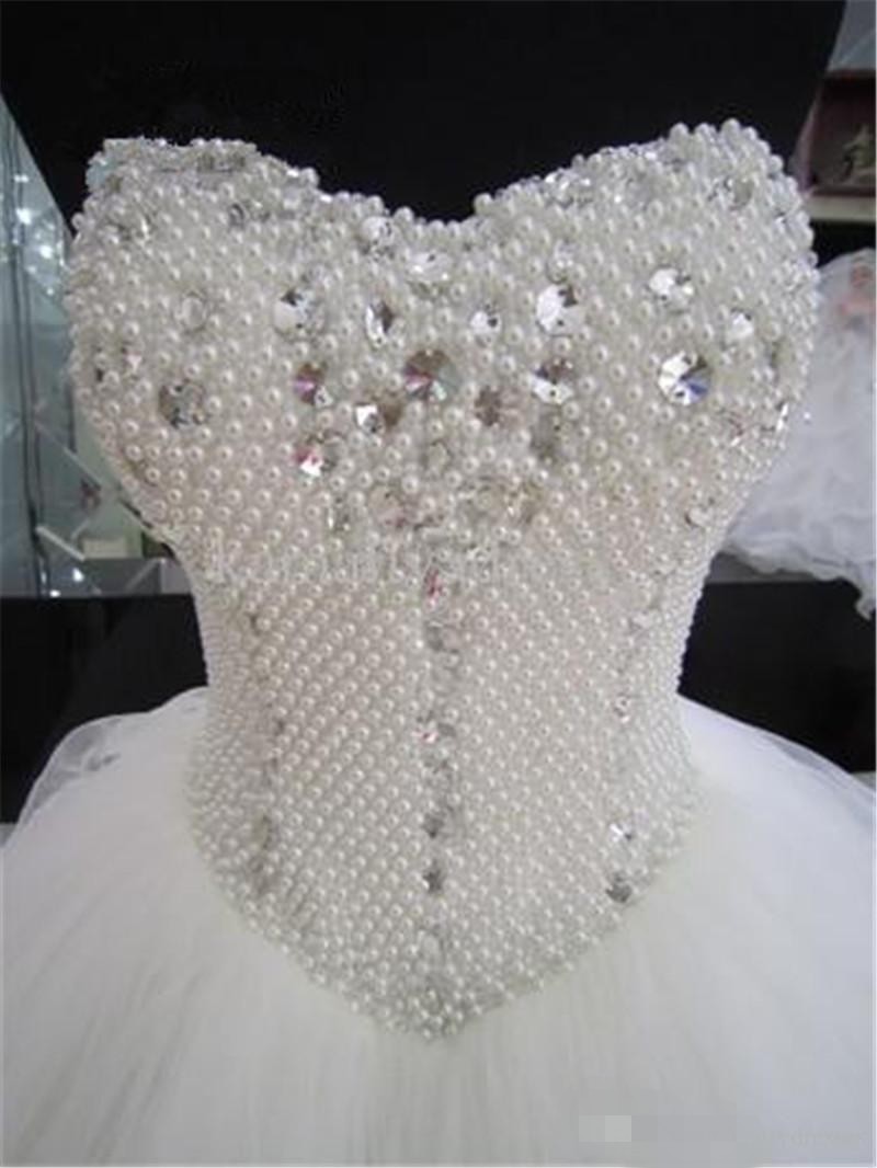 Crystal Beaded Balll Gown Dresses Sweetheart Neckline Pearls Corset Back Custom Made Wedding Bridal Gowns Vestido De Novia