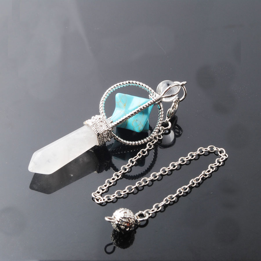 WOJIAER Merkaba Dowsing Pendulum Natural Stone Reiki Healing Pendant Pendulums for Radiesthesia Jewelry BO957