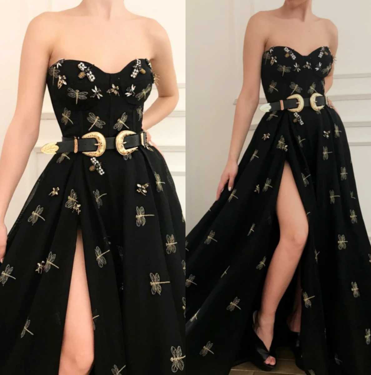 Split Black Evening Dresses 2020 Lace Dragonfly Appliqued Beaded Sweetheart Prom Dress A Line Party Wear Sweep Train Fairy Formal Gowns, Burgundy
Split Black Evening Dresses 2020 Lace Dragonfly Appliqued Beaded Sweetheart Prom Dress A Line Party Wear Sweep Train Fairy Formal Gowns, Burgundy
