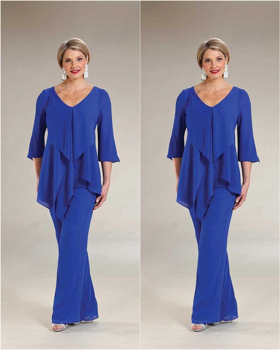 Royal Blue Pant Suits Mother of the Bride Dresses Half Sleeve Cheap Wedding Guest Dress Custom Women Formal Outfit