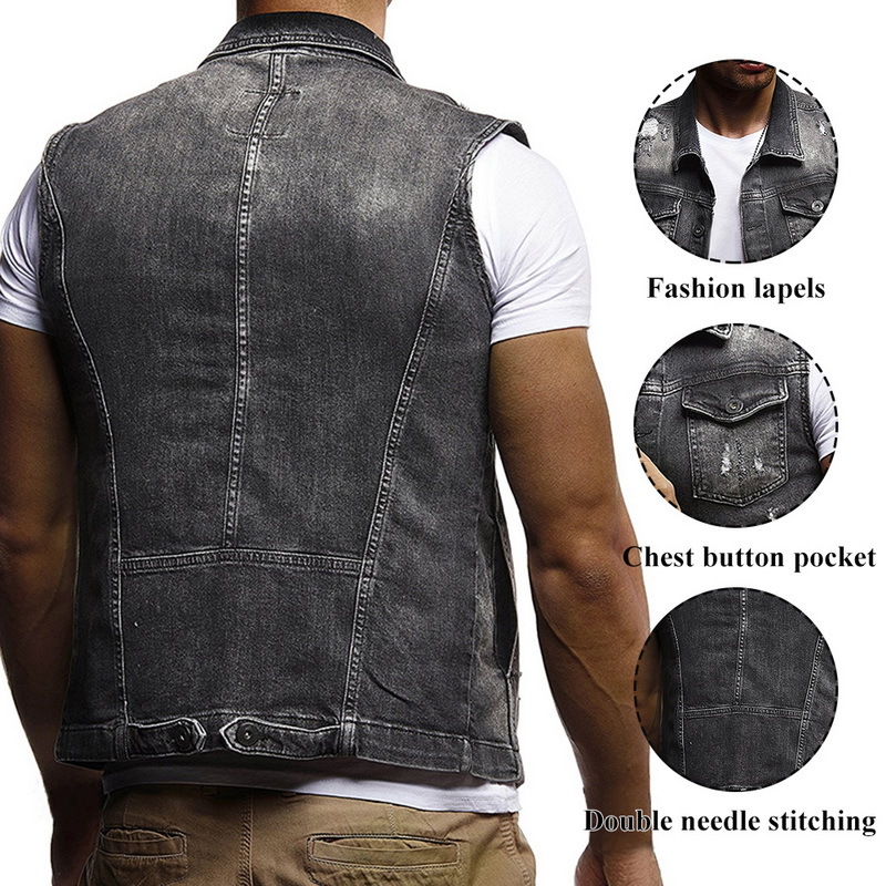 SHUJIN Men Slim Fit Sleeveless Jeans Jacket 2019 Summer Fashion Classic Denim Vest black Turn-down Collar Jeans Waistcoat T200117