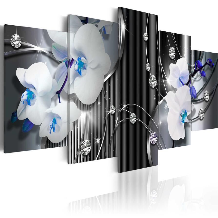 ( No Frame ) Diamond Orchid Canvas Print Modern Abstract Flower Floral Art Painting Home Decoration Gift for Love, Choose Color & Size