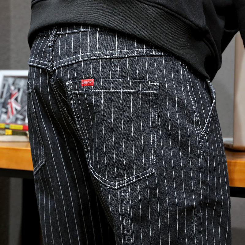 Japanese Style Fashion Men Jeans Stripe Designer Loose Fit Cargo Pants hombre Slack Bottom Streetwear Hip Hop Joggers Jeans Men