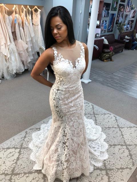 elegant mermaid wedding dresses sheer neck lace appliqued bridal gowns trumpet plus size tulle wedding dress cheap