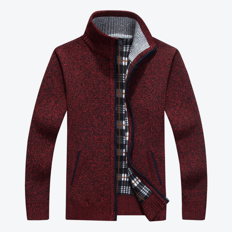 Men Thick Knitted Cardigan Knitwear Autumn Winter Stand Collar Zipper Warm Sweater Coat Casual Solid Mens Cardigan Outwear Male SH190930
