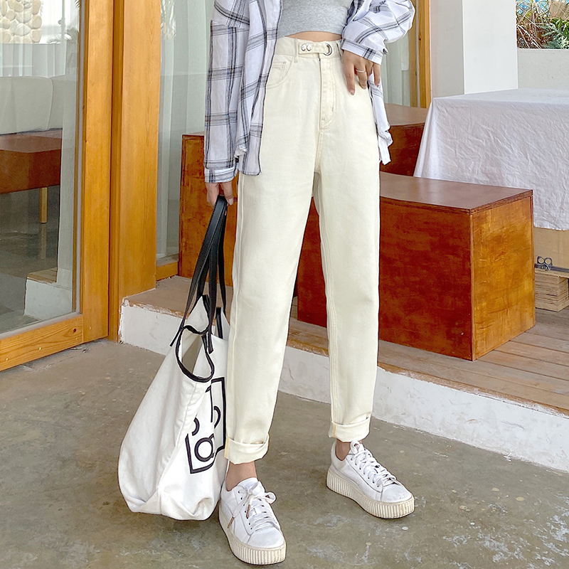 Women's Jeans Denim Women With Retro Waisted Jean Haren Pants In Regular Fit Ankle-length High Waist Womens Streetwear Blue