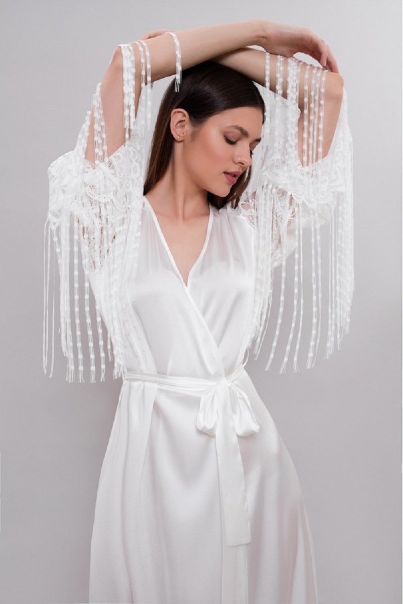 White Bridal Bathrobe Full Length Lingerie Nightgown Pajamas Sleepwear Tassel Luxury Dressing Gowns Housecoat Nightwear Lounge Wear