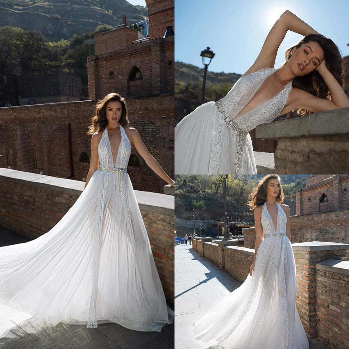 Elegant Wedding Dresses A Line Tulle Illusion Halter Neck Wedding Backless Dress Custom Made Backless Sexy Robes De Mariée