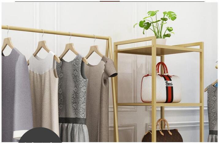 Golden custom color clothing racks Bedroom Furniture Landing coat hanger in cloth stores Iron Hat Frame rack multi-functional shoe shelf
