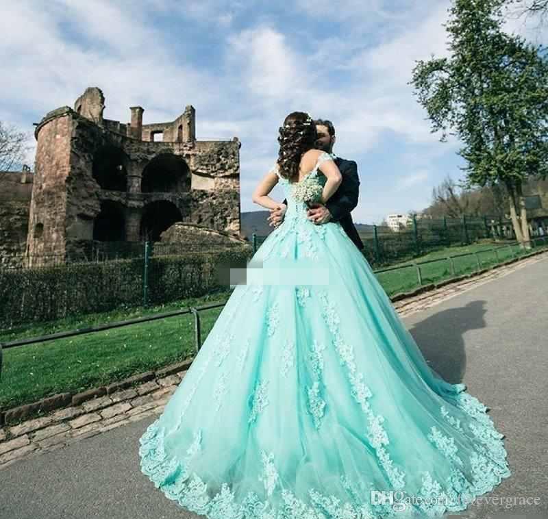 2019 Mint Saudi Africa Quinceanera Dress Princess Puffy Lace Applique Sweet 16 Ages Long Girls Prom Party Pageant Gown Plus Size Custom Made