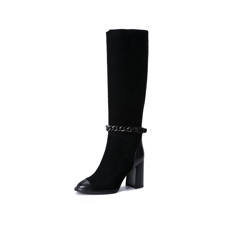 spring and autumn new women's shoes suede leather rubber slip-resistant high-heeled boots., Black
spring and autumn new women's shoes suede leather rubber slip-resistant high-heeled boots., Black