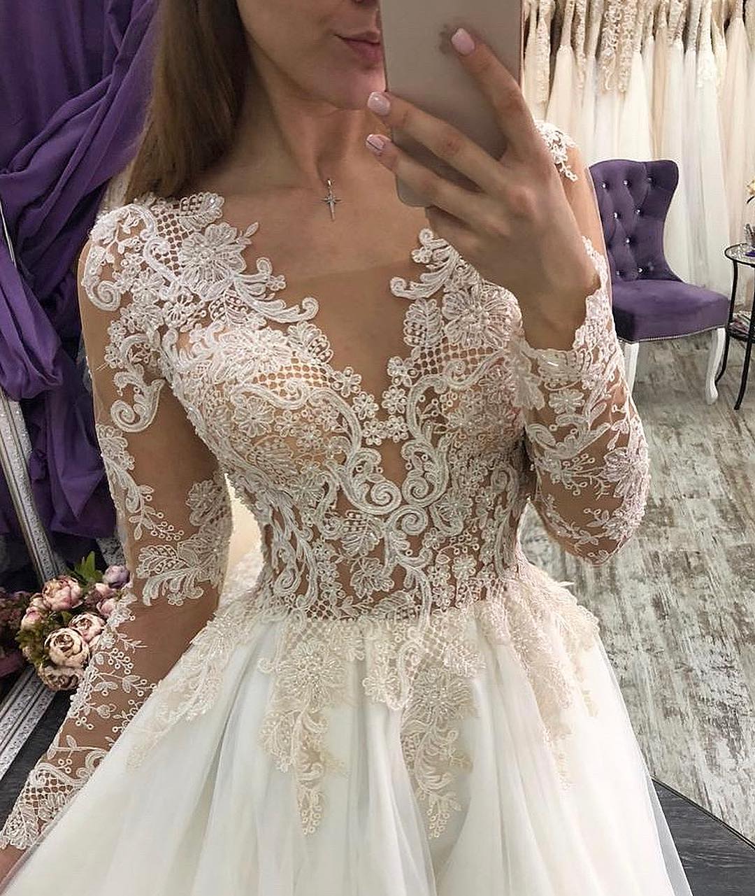 robes de marie bohme wedding dresses v neck appliqued bridal gowns long sleeves tulle boho wedding dress cheap