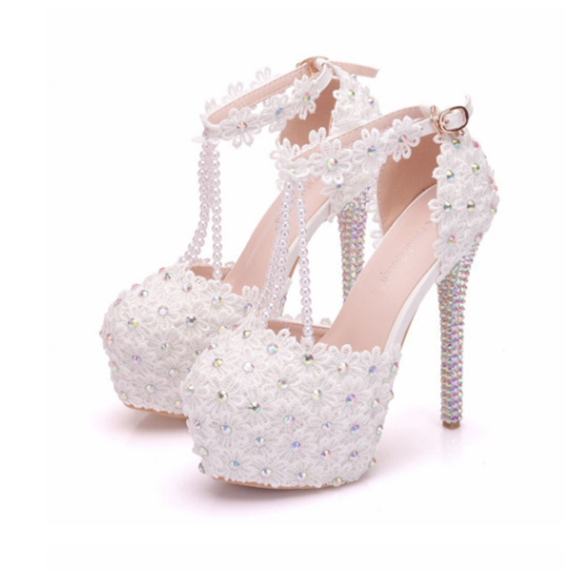 Sexy female lace wedding shoes white lace beaded wedding shoes waterproof platform high heel sandals high heels 14 cm
Sexy female lace wedding shoes white lace beaded wedding shoes waterproof platform high heel sandals high heels 14 cm