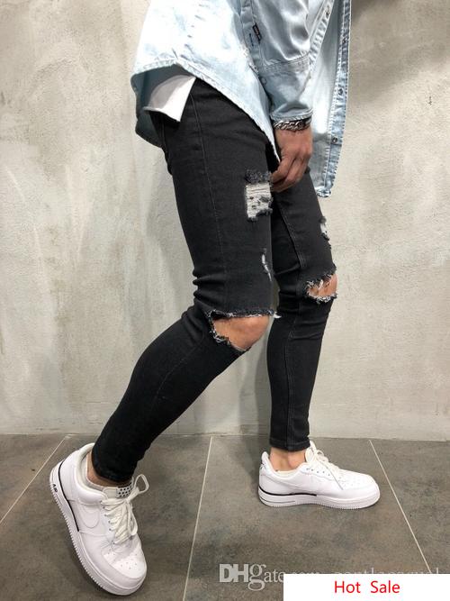 Urban Style Men Pencil Pants Mid Waist Jeans Fashion Slim Fit Ripped Jeans Denim Clothing Trousers Long Frayed Pants5487312