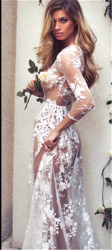 Womens Floral Lace Long Maxi Dresses Ladies Sexy Mesh Sheer See Through Long Sleeve Lomg Sleeve Empire Evening Party, White
Womens Floral Lace Long Maxi Dresses Ladies Sexy Mesh Sheer See Through Long Sleeve Lomg Sleeve Empire Evening Party, White