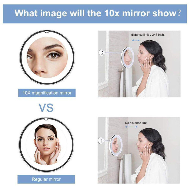 Flexible Gooseneck 115quot 10 X Magnifying LED Lighted Mirror Illuminated Bathroom Vanity Mirror with Strong Suction Cup 360 9469895
