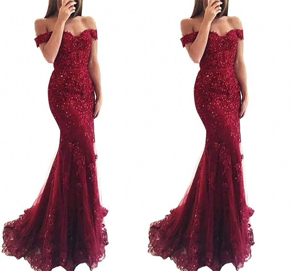 2019 New Burgundy Red Royal Blue Cheap Mermaid Prom Dresses Long Off Shoulder Beads Sequined Lace Applique Evening Party Wear Formal Dress