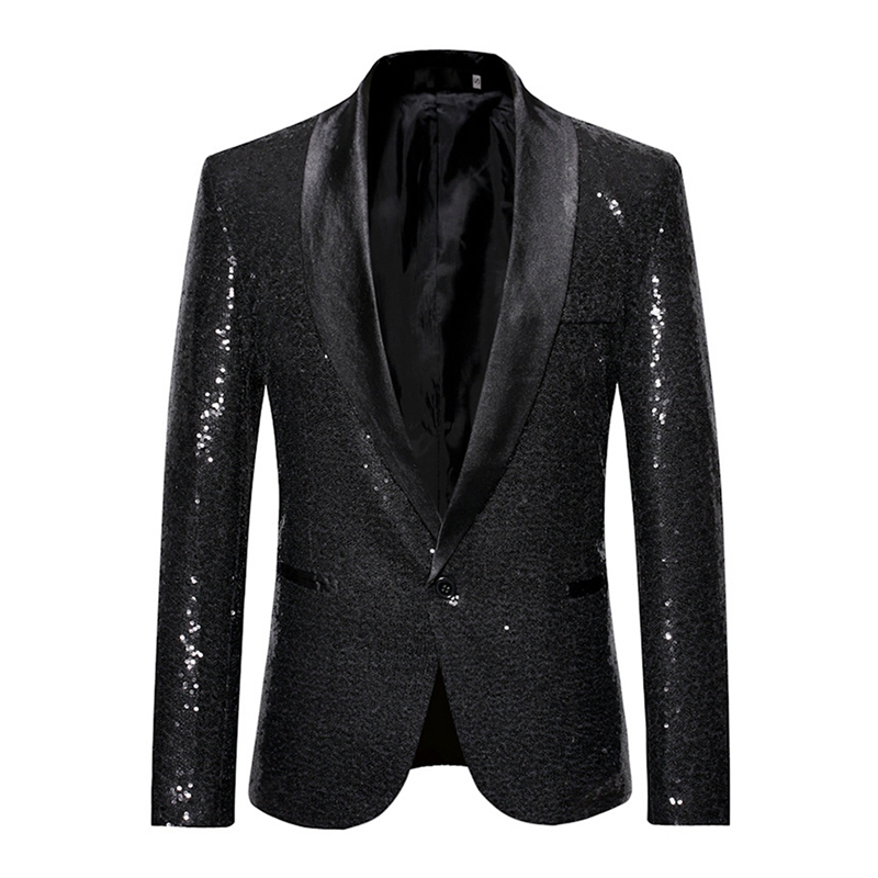 Men's Suits & Blazers Shiny Gold Sequin Bling Glitter Blazer Men 2021 Shawl Collar Club DJ Mens Jacket Stage Clothers For Sing