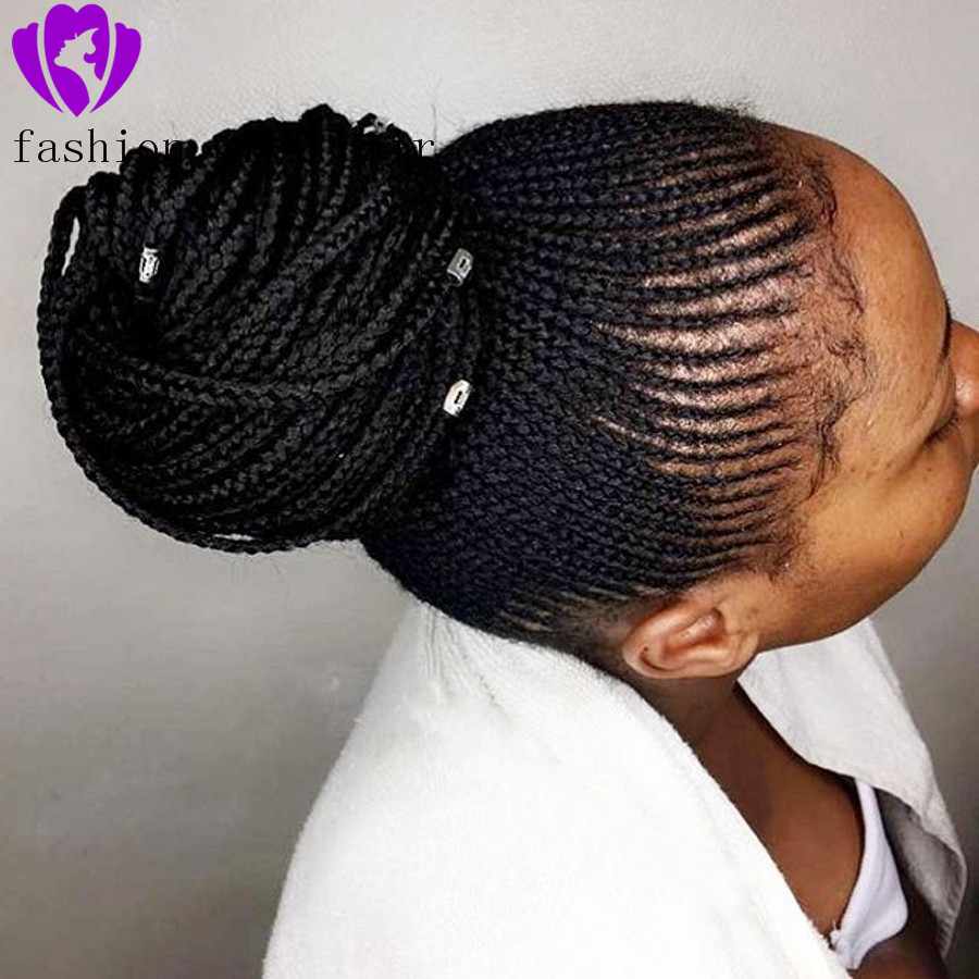 New Style Fashion Braided Synthetic Lace Front Wig for African black Women Free Parting Black box Braids Hair