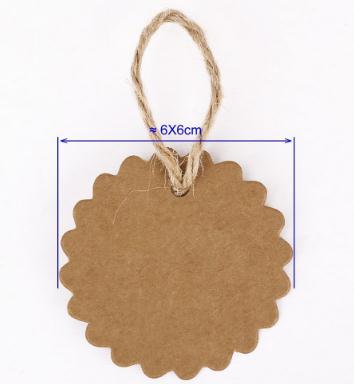 Round Scalloped Kraft Paper Card Gift Tag DIY Tag Price Label with 10M Jute Twine (Brown) 500pcs 60mm