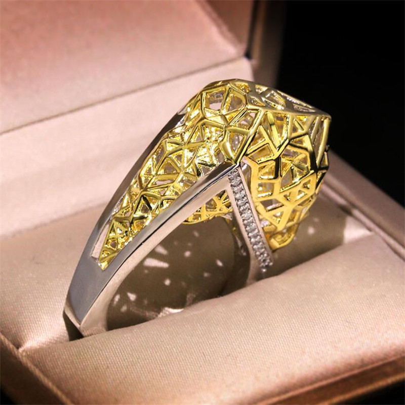 Hip Hop Vintage Fashion Jewelry 925 Sterling Silver&Gold Fill Pave Cubic Zircon Diamond Ring Women Wedding Net Ring For Lovers' Gift