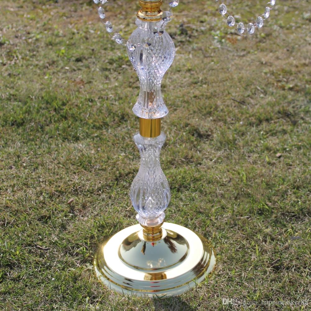 90 cm height Acrylic 5-arms metal candelabras with crystal pendants wedding candle holder centerpiece party decor XJ260305