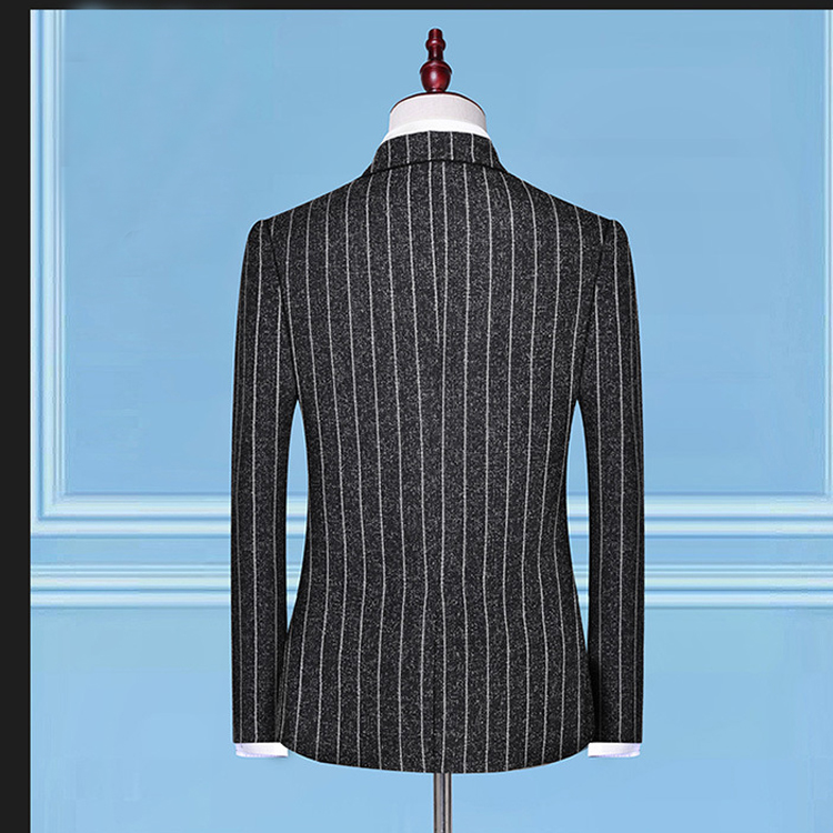 Mens Wedding Suits 3 Pieces Stripe Tweed Fleck One Button Gray Groom Wear Slim Fit New Jacket Blazer
