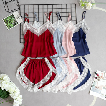 Women Sleep Lounge Lace Silk Cami and Shorts Set Ladies Pajamas Spaghetti Strap Sexy Summer Sleepwear Underwear
Women Sleep Lounge Lace Silk Cami and Shorts Set Ladies Pajamas Spaghetti Strap Sexy Summer Sleepwear Underwear