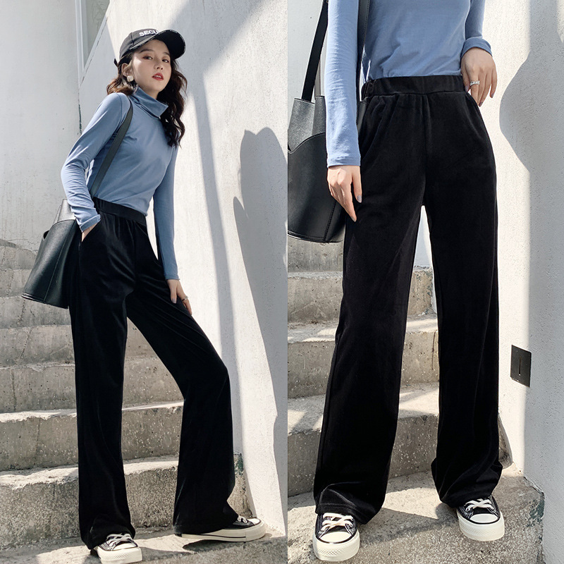 Autumn Winter Velvet Long Wide-leg Pants Women Korean Streetwear Sexy High Waist Trousers Casual Velour Black Red Pants Y200114
Autumn Winter Velvet Long Wide-leg Pants Women Korean Streetwear Sexy High Waist Trousers Casual Velour Black Red Pants Y200114