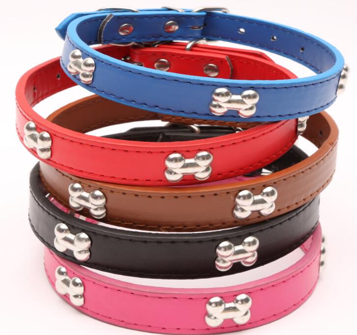 Bone Leather Durable Pet Dog Collar Pet Supplies Accessories Neck Strap Collar For Dog Puppy Pug Collars For Small Large Dogs GA655