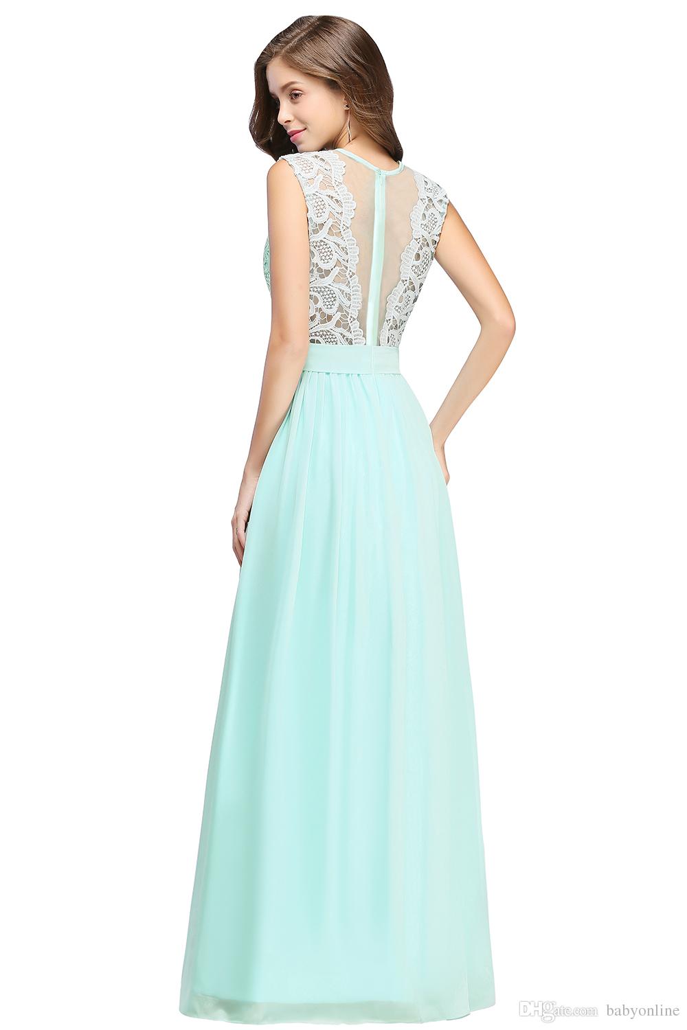 Cheap Lace Chiffon Bridesmaid Dresses Country Style New Maid of Honor Gowns A Line Long Wedding Guest Dresses CPS489