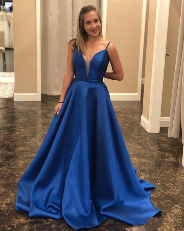 2019 Elegant Royal Blue Prom Dresses V Neck Criss Cross Back Elastic Satin A Line Formal Evening Dresses New Party Dresses, Light sky blue
2019 Elegant Royal Blue Prom Dresses V Neck Criss Cross Back Elastic Satin A Line Formal Evening Dresses New Party Dresses, Light sky blue