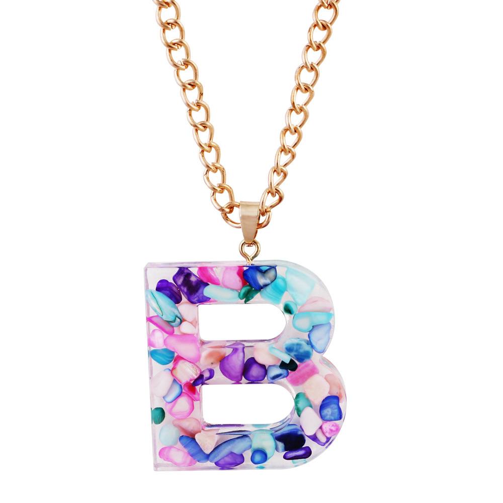 New Arrival Multicolor Acrylic Acetic Acid Sheet Pendant Long Chain Necklace 26 Initial Letter Necklace Fashion Jewelry for Women
