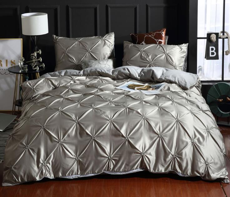 Satin Silk Bedding Set Solid Color Nordic Style with Pillowcase Full Queen King Size
