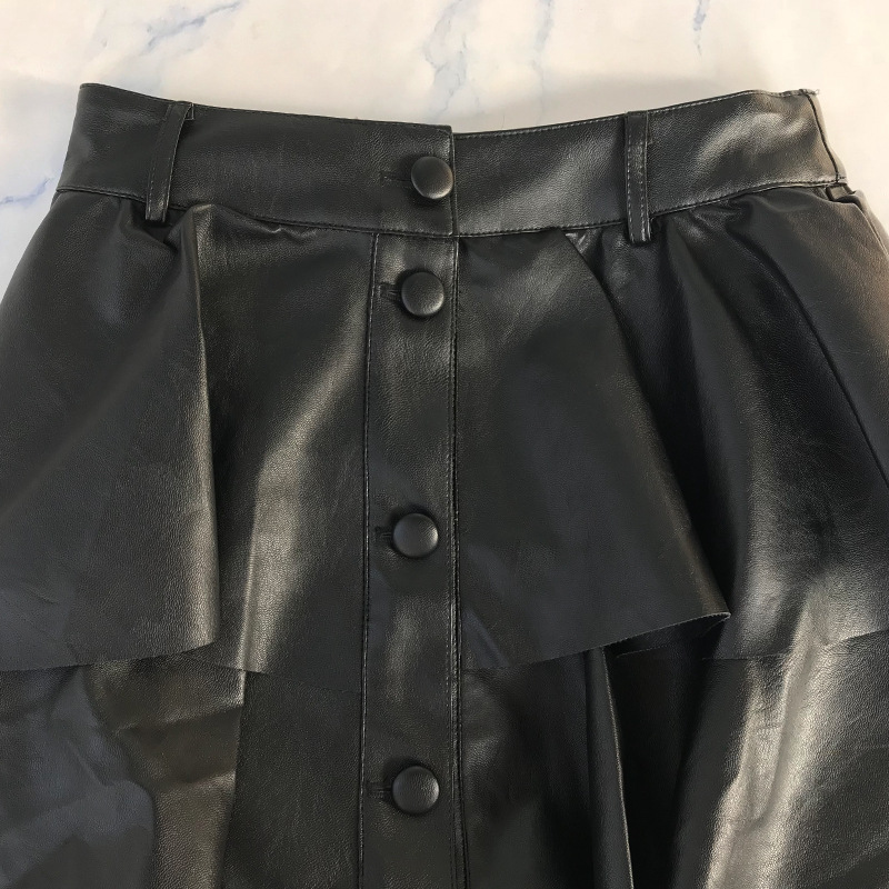 Tiered Leather Skirt High Waist Autumn Winter High Quality Faux Leather Long Maxi Skirt Women Street