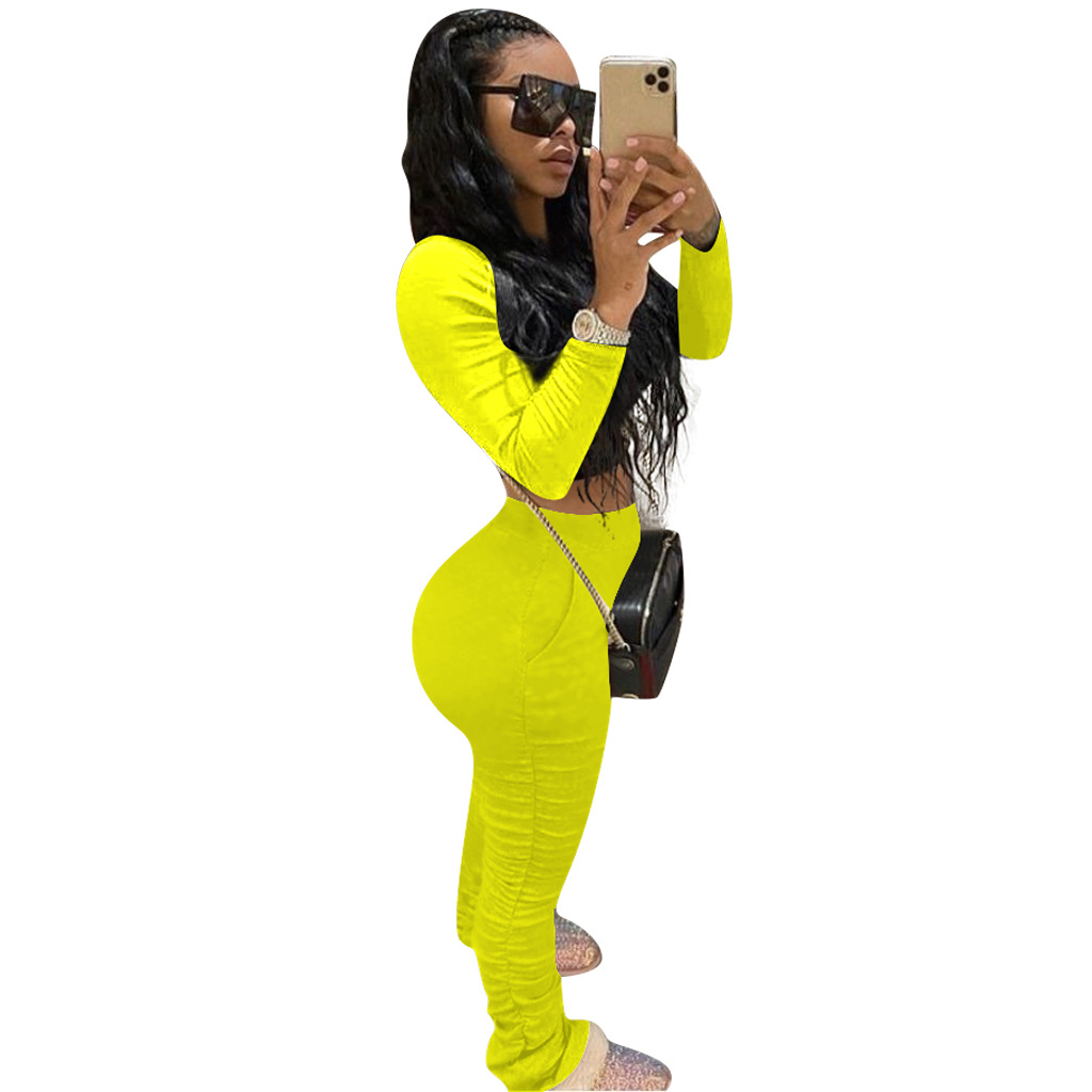 Spot trend Pants European-style spring and summer solid color sports suit high-necked long sleeves support mixed batch