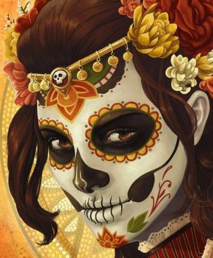4pcs/set Unframed Skull Girl Colourful Face Figure Painting On Canvas Wall Art Painting Art Picture For Living Room Decor