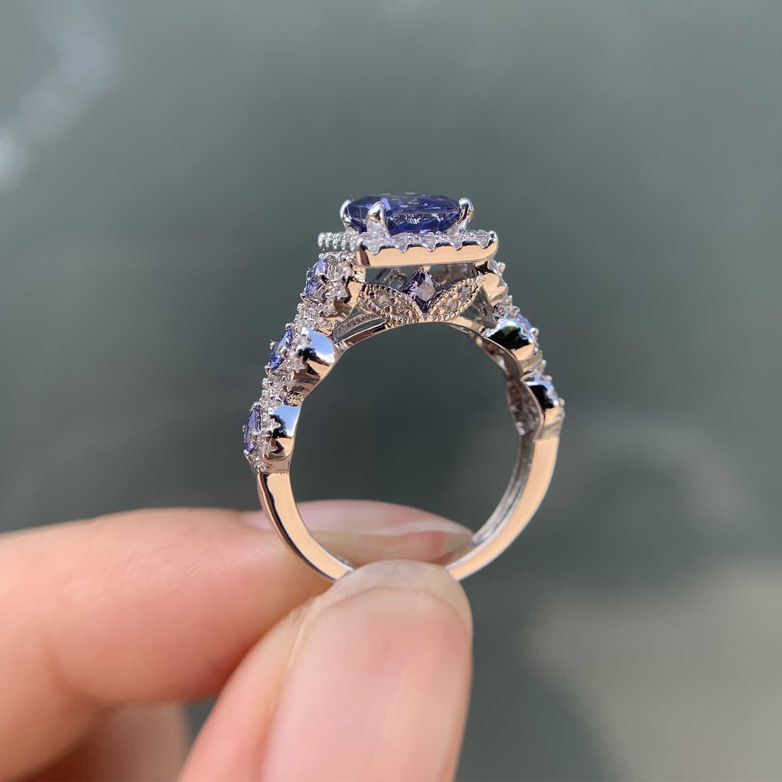 Wuziwen Purple Blue Princess Cut Tanzanite Gemstone Wedding Ring Set For Women Classic Jewelry 3 Pcs 925 Sterling Silver Rings CJ191210