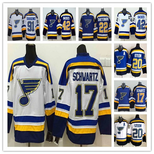 2017 St. Louis Blues Hockey 91 Vladimir Tarasenko 42 David Backes 17 Jaden Schwartz 22 Shattenkirk 20 Alexander Steen All Stitched Jerseys, 20-white 
2017 St. Louis Blues Hockey 91 Vladimir Tarasenko 42 David Backes 17 Jaden Schwartz 22 Shattenkirk 20 Alexander Steen All Stitched Jerseys, 20-white