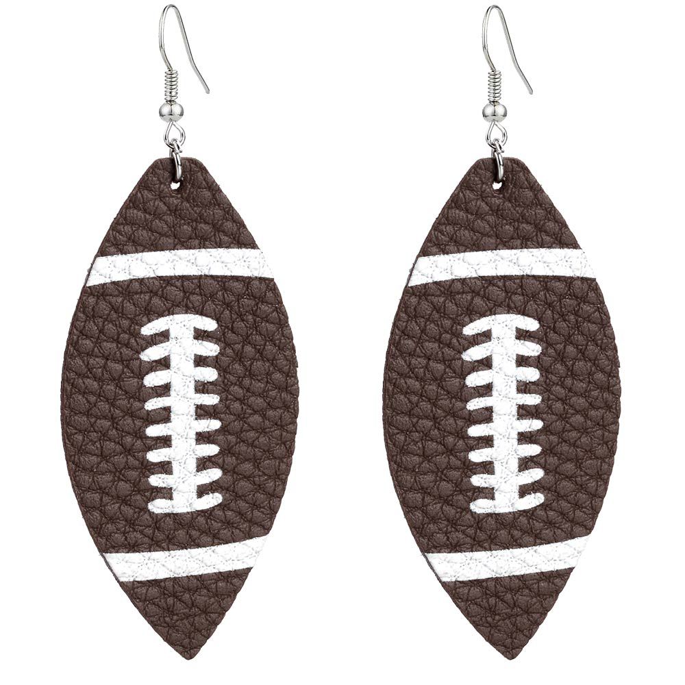 New Fashion Statement Sports Style 3D Basketball Football Tennis Rugby Printed Pendant Earring Creative Leather Charms Earring for woman