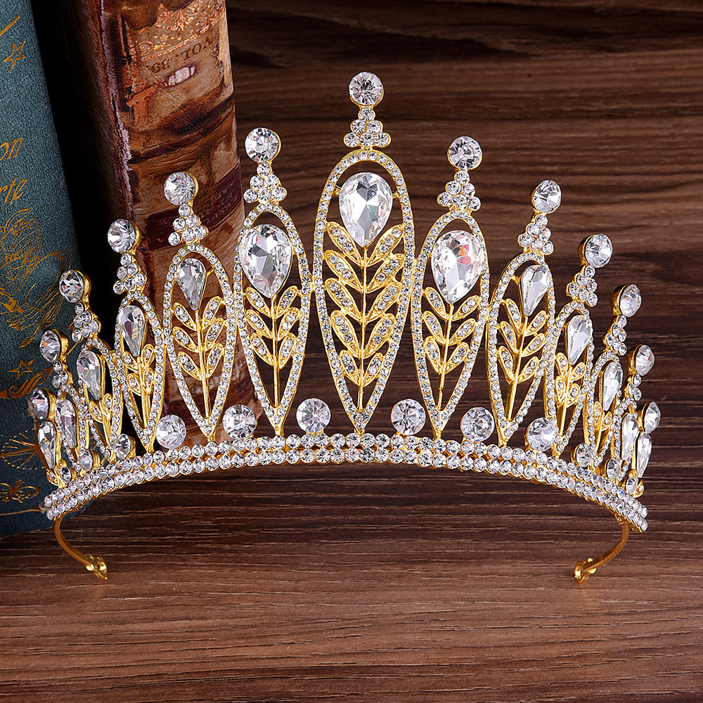 Baroque Gold Silver Leaves Crystal Rhinestones Wedding Crown Big Queen Tiaras Headband for Bridal Hair Accessories CJ191226