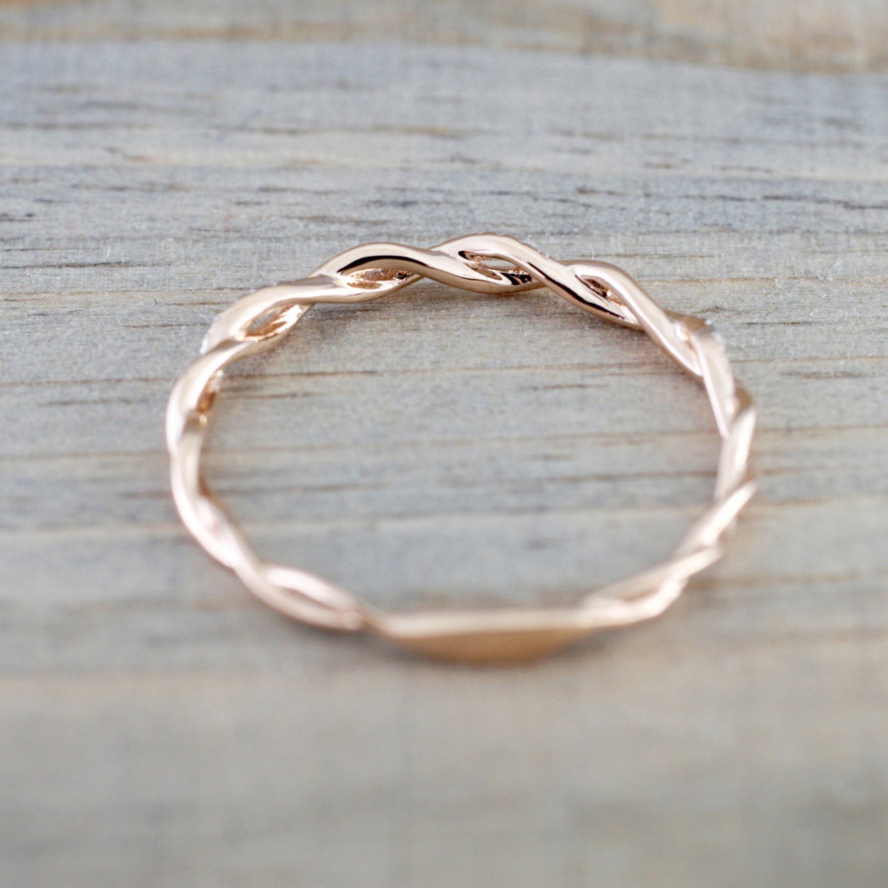 Women's fashion 14K pure rose gold superimposed twist ring wedding party ladies jewelry wedding ring size (6-10)