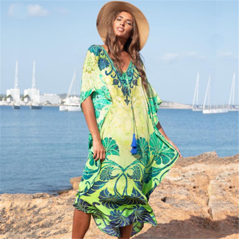 Bohemian Print Maxi Dress Cover Up Cotton Beach Tunic 2020 Robe De Plage Sarong V Neck Loose Batwing Sleeve Kaftan Beach Dress
Bohemian Print Maxi Dress Cover Up Cotton Beach Tunic 2020 Robe De Plage Sarong V Neck Loose Batwing Sleeve Kaftan Beach Dress